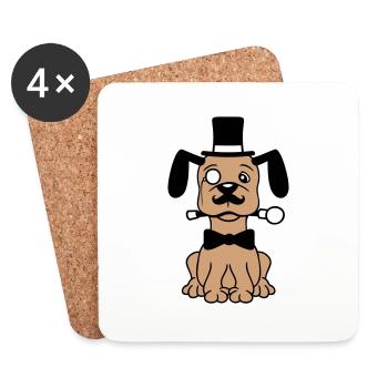 Hund Herr Sir Zylinder Hut Monokel Brille Reich - Untersetzer (4er-Set) - Weiß - Vorne