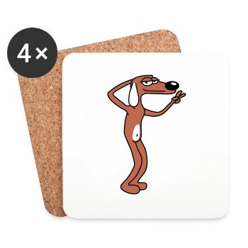chien détendu gars paix signe de la main détendu - Dessous de verre (lot de 4) - blanc - Devant
