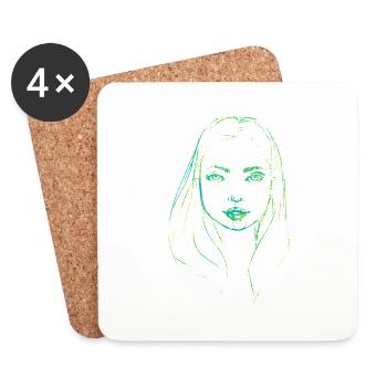 Woman face illustration green - Coasters (set of 4) - white - Front