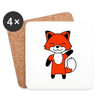 Renard agitant la main amicale bonjour salutation mignon - Dessous de verre (lot de 4) - blanc - Devant