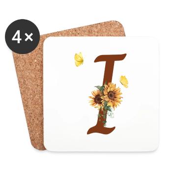 Buchstabe i Sonnenblume Schmetterling - Untersetzer (4er-Set) - Weiß - Vorne