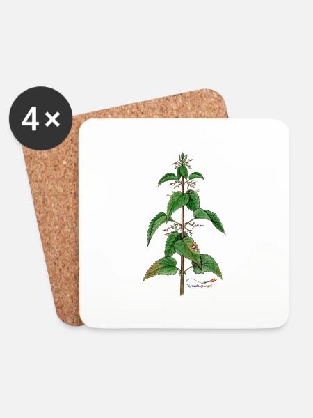 Brennnessel (Urtica dioica) - Untersetzer (4er-Set) - Weiß