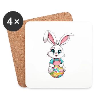 Osterhase mit Ostereiern - Untersetzer (4er-Set) - Weiß - Vorne