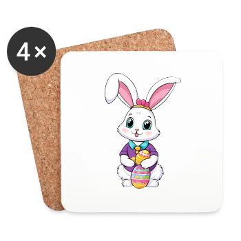 Easter bunny with Easter eggs - Coasters (set of 4) - white - Front