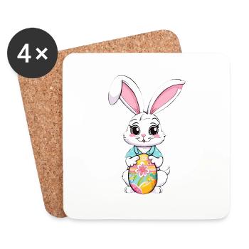 Osterhase mit Ostereiern - Untersetzer (4er-Set) - Weiß - Vorne
