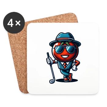 Drôle de tomate de golf dans un costume cool avec - Dessous de verre (lot de 4) - blanc - Devant