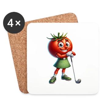 Drôle de tomate de golf avec jupe à carreaux prêt pour - Dessous de verre (lot de 4) - blanc - Devant