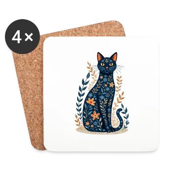 Floral Cat - Coasters (set of 4) - white - Front