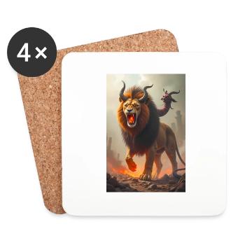 Chimère, monstre à trois têtes, lion crachant du feu - Dessous de verre (lot de 4) - blanc - Devant