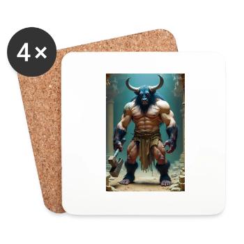 Minotaur, massive bull-headed warrior gripping axe - Coasters (set of 4) - white - Front