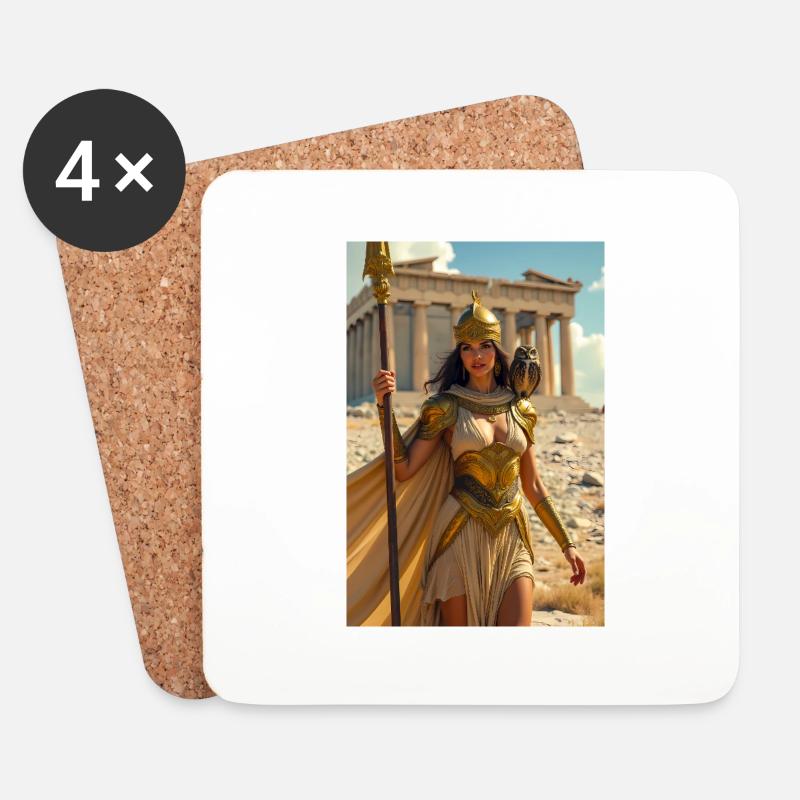 Athena, armored goddess with spear, owl - Untersetzer (4er-Set) - Weiß
