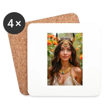 Hathor, golden headdress with sun disk - Coasters (set of 4) - white - Front