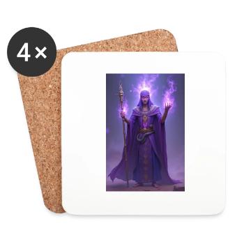 Heka, glowing staff in hand, summoning magic - Coasters (set of 4) - white - Front