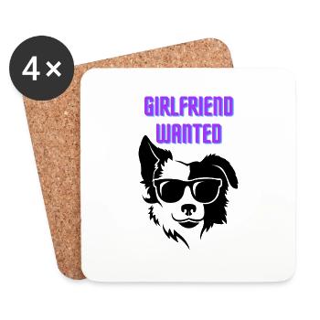 Girlfriend Wanted (cool dog with dark glasses) - Coasters (set of 4) - white - Front