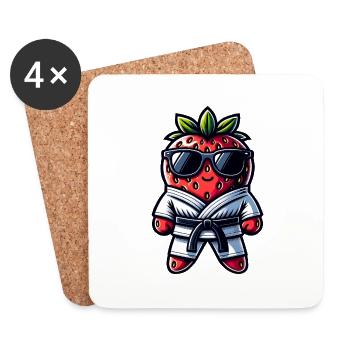 Karate Erdbeere Mit Sonnenbrille - Untersetzer (4er-Set) - Weiß - Vorne