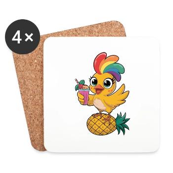 Poulet tropical mignon avec des plumes arc-en-ciel - Dessous de verre (lot de 4) - blanc - Devant