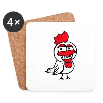 poulet oiseau coq poussin coq sourire drôle amusant - Dessous de verre (lot de 4) - blanc - Devant