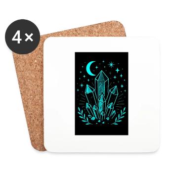 Mystical crystals, moon and stars in neon lights - Coasters (set of 4) - white - Front