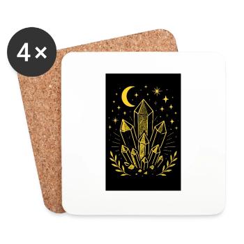 Mystical crystals, moon and stars in neon lights - Coasters (set of 4) - white - Front