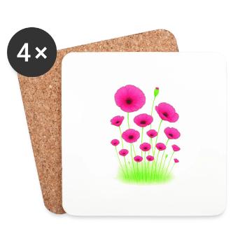 Neon Klatschmohn - Neon-Mohnblumen - Untersetzer (4er-Set) - Weiß - Vorne