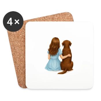 Brünette Frau mit braunem Labrador - Untersetzer (4er-Set) - Weiß - Vorne