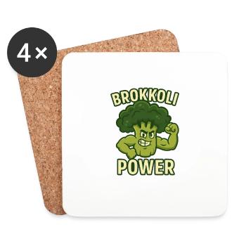 Brokkoli Power – Gemüse mit Muckis - Untersetzer (4er-Set) - Weiß - Vorne