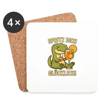 Spritz dich glücklich – Lustiger Dino mit Drink - Untersetzer (4er-Set) - Weiß - Vorne