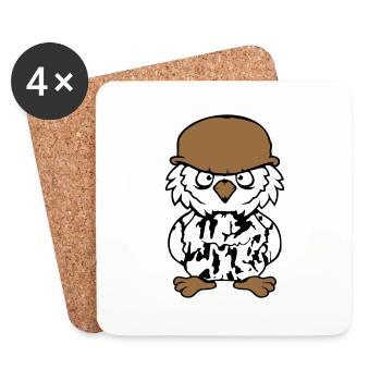 Owl Soldier Military War Helmet Fighter Army Cool - Coasters (set of 4) - white - Front