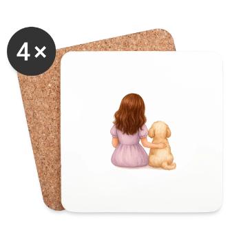 Kleines Mädchen mit Hund - Untersetzer (4er-Set) - Weiß - Vorne