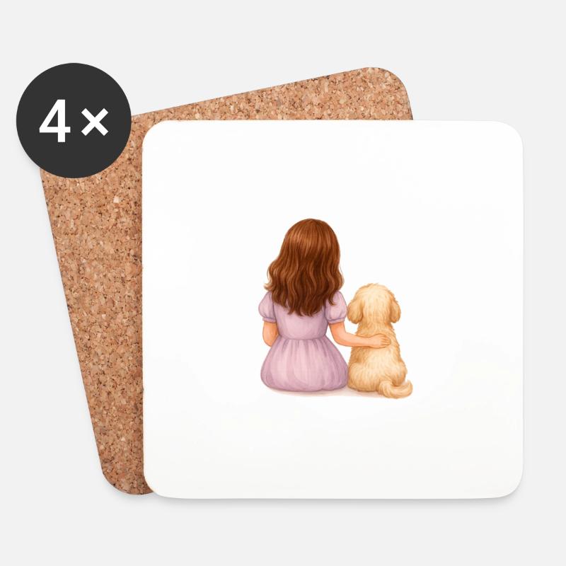 Kleines Mädchen mit Hund - Untersetzer (4er-Set) - Weiß