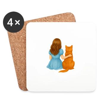 Amis de l’âme – Fille et chat - Dessous de verre (lot de 4) - blanc - Devant