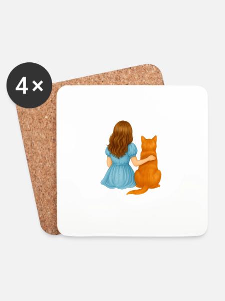 Seelenfreunde – Mädchen & Katze - Untersetzer (4er-Set) - Weiß