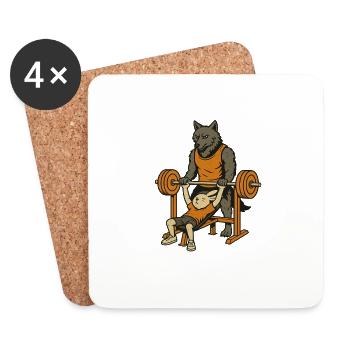 Lapin et loup dans la salle de sport - Dessous de verre (lot de 4) - blanc - Devant