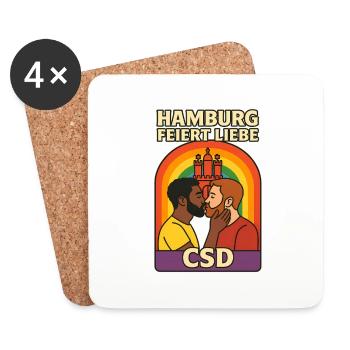 Hamburg feiert Liebe CSD Männer - Untersetzer (4er-Set) - Weiß - Vorne