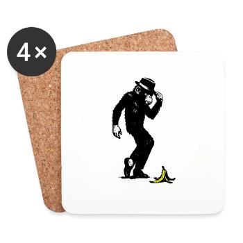 Singe avec chapeau et banane - Dessous de verre (lot de 4) - blanc - Devant