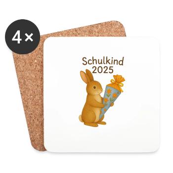 Schulkind 2025 - Hase mit Schultüte / Zuckertüte - Untersetzer (4er-Set) - Weiß - Vorne