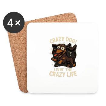 TinyPaws Fun Logo "Crazy Dog, livin the crazy.." - Untersetzer (4er-Set) - Weiß - Vorne