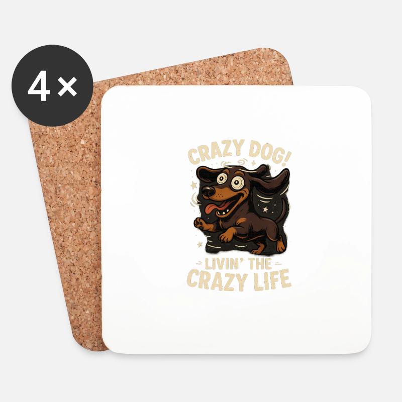 TinyPaws Fun Logo "Crazy Dog, livin the crazy.." - Untersetzer (4er-Set) - Weiß