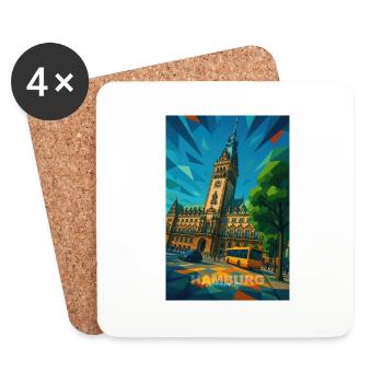 Hamburg RATHAUS – Pracht der Hanse - Untersetzer (4er-Set) - Weiß - Vorne