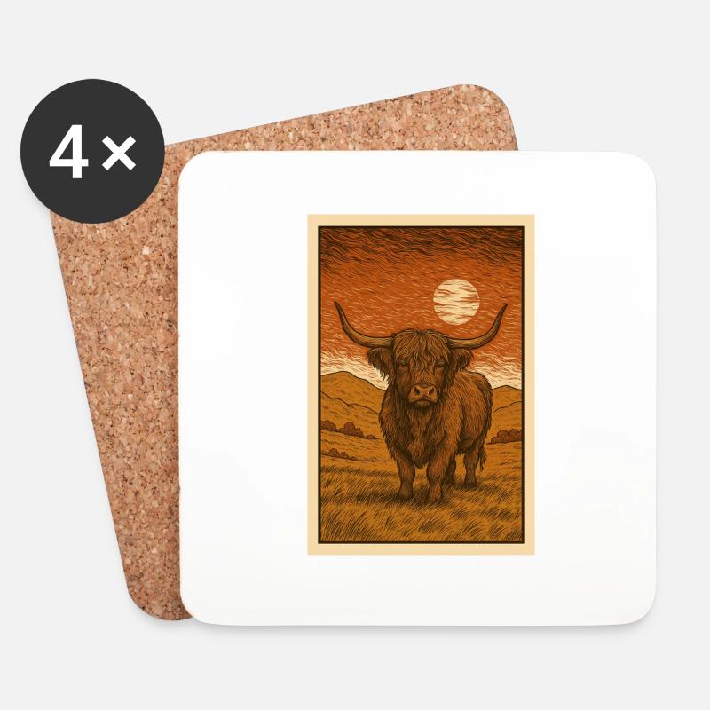 Schottisches Highlander-Rind - Untersetzer (4er-Set) - Weiß