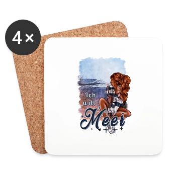 Je veux de la mer – Maritime Girl Design - Dessous de verre (lot de 4) - blanc - Devant