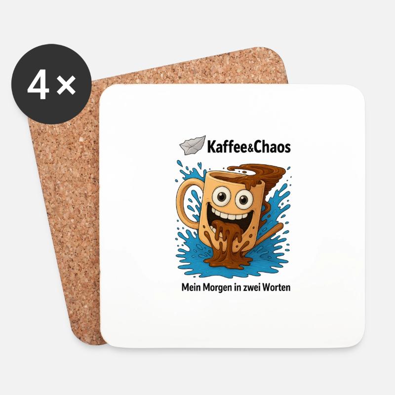 Kaffee & Chaos - Untersetzer (4er-Set) - Weiß