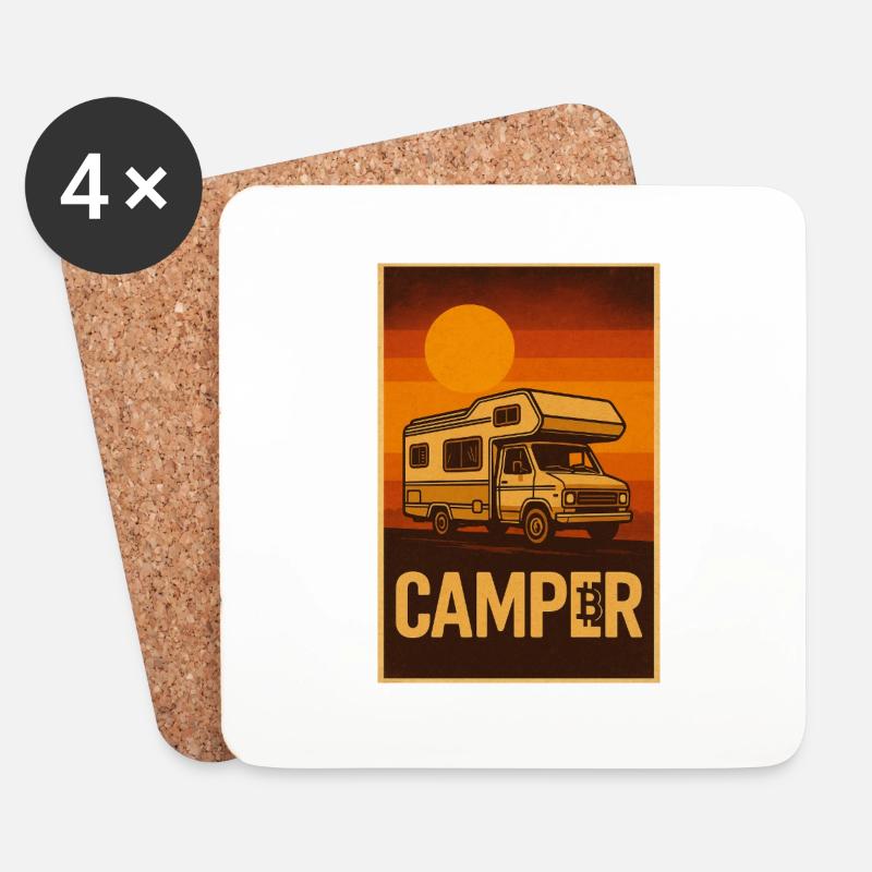 Camper meets Bitcoin - Untersetzer (4er-Set) - Weiß