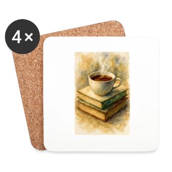 Buch und Kaffee - Untersetzer (4er-Set) - Weiß - Vorne