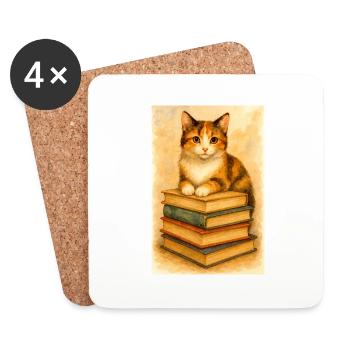 Cat and books - Coasters (set of 4) - white - Front