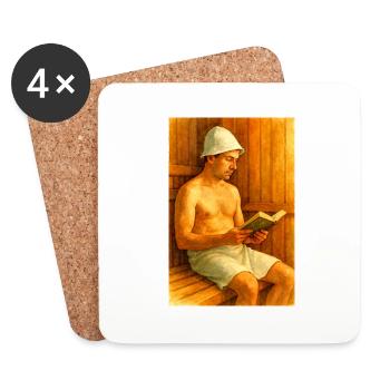 Lecture dans le sauna - Dessous de verre (lot de 4) - blanc - Devant