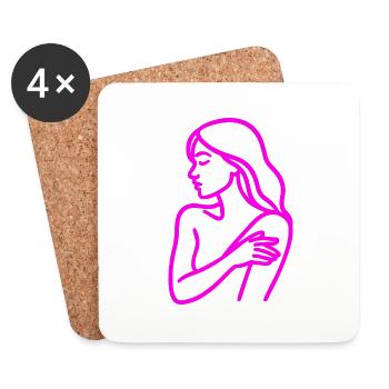 Line Art Woman Profile – Minimalist - Coasters (set of 4) - white - Front