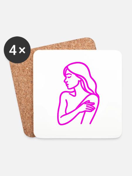 Line Art Frau Profil – Minimalistische - Untersetzer (4er-Set) - Weiß