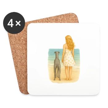 Love my Life – Frau mit Windhund am Strand - Untersetzer (4er-Set) - Weiß - Vorne