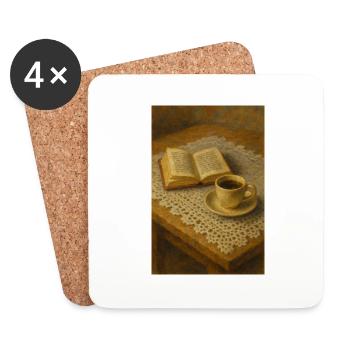 Buch und Kaffee - Untersetzer (4er-Set) - Weiß - Vorne